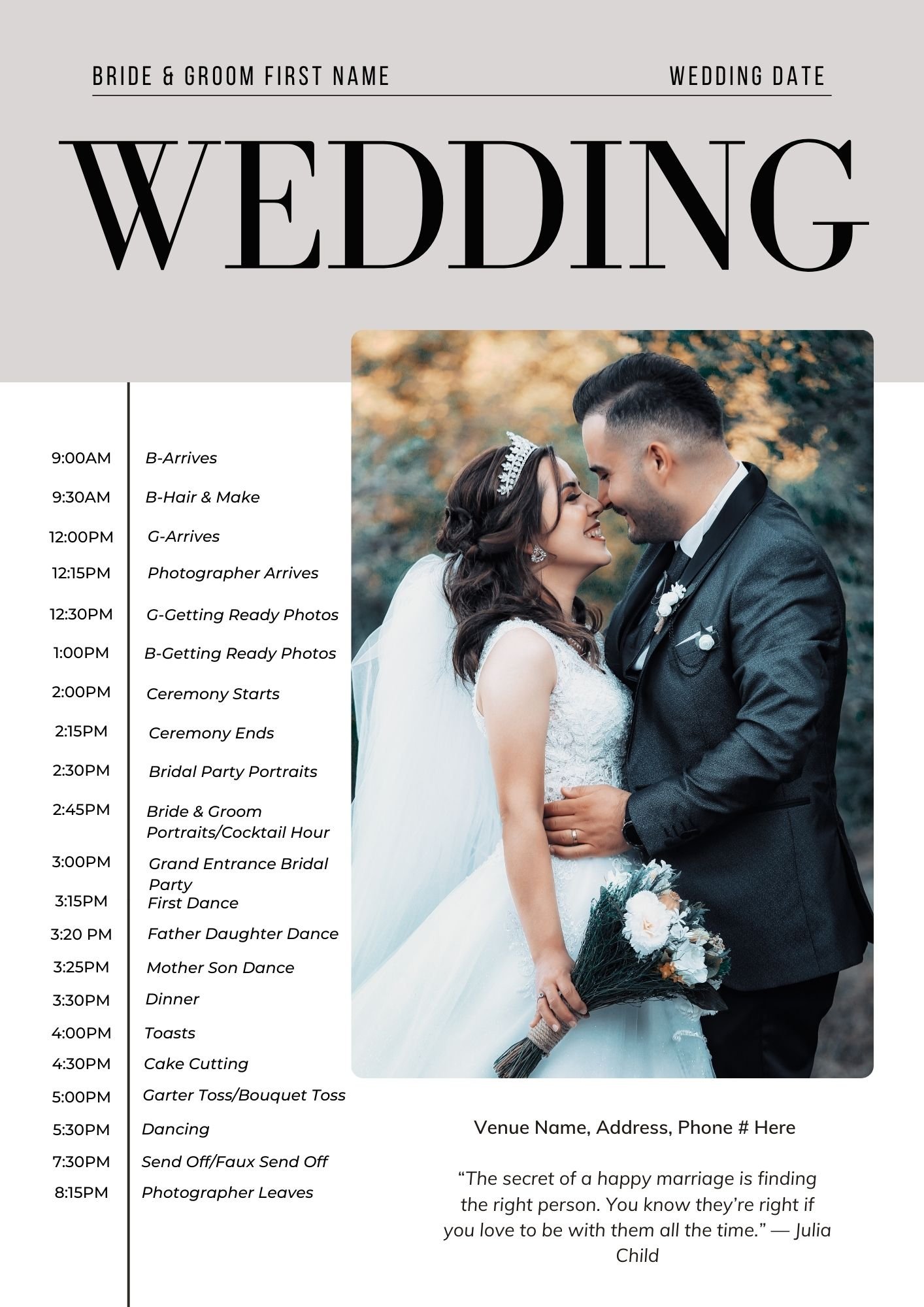 Wedding Timeline Keep Sake For Client